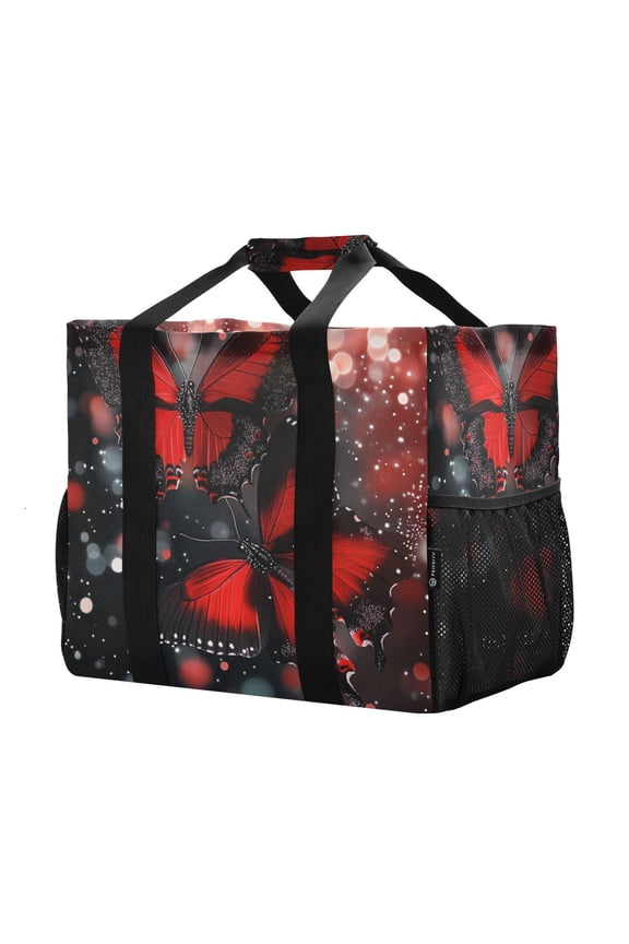 Mesh Beach Bags Totes Foldable Multiple Pockets Creatively Midnight Flames Printed