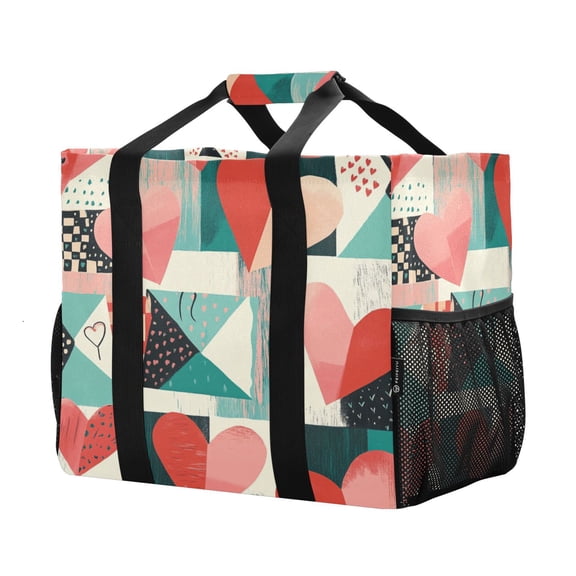 YAZAOO Mesh Beach Bags Totes Foldable Multiple Pockets Creatively Patchwork Of Love Printed