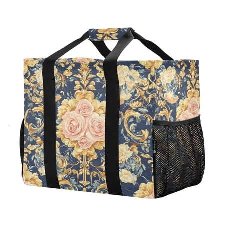 YAZAOO Mesh Beach Bags Totes Foldable Multiple Pockets Creatively Peony Printed