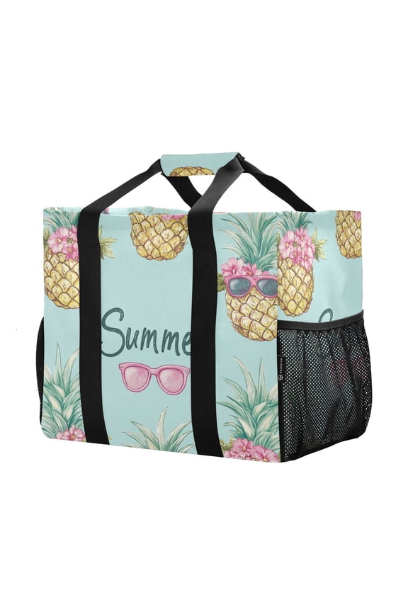 Mesh Beach Bags Totes Foldable Multiple Pockets Creatively Pineapple Bliss Printed