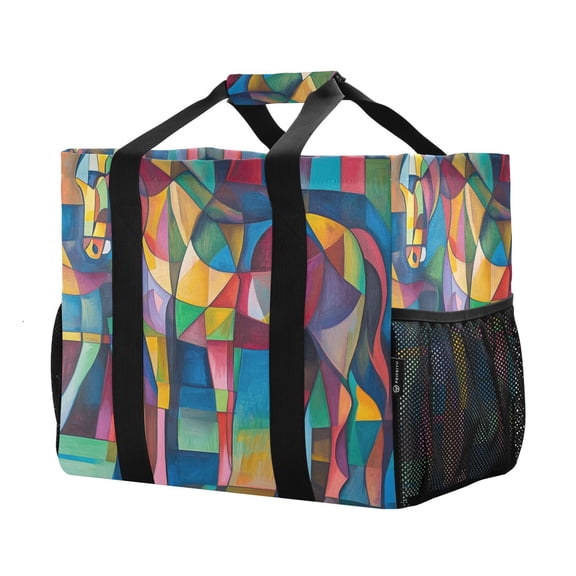 YAZAOO Mesh Beach Bags Totes Foldable Multiple Pockets Creatively Prismatic Stallion Printed