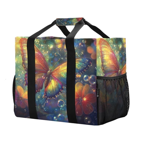 YAZAOO Mesh Beach Bags Totes Foldable Multiple Pockets Creatively Radiant Reflections Printed