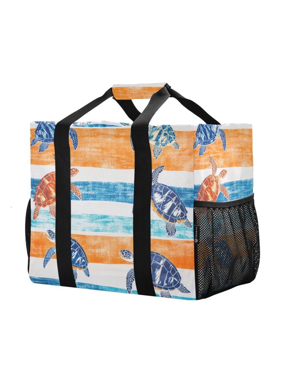 Mesh Beach Bags Totes Foldable Multiple Pockets Creatively Sea Turtles in Motion Printed
