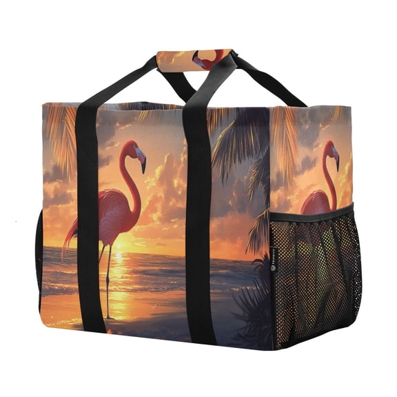 YAZAOO Mesh Beach Bags Totes Foldable Multiple Pockets Creatively Silhouette by The Shore Printed