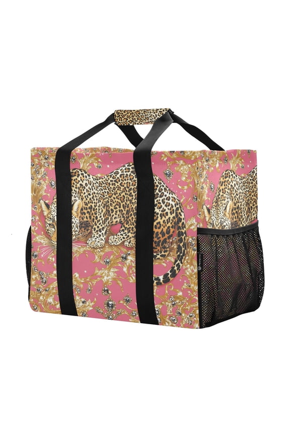 Mesh Beach Bags Totes Foldable Multiple Pockets Creatively The Golden Leopards Printed