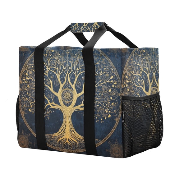 YAZAOO Mesh Beach Bags Totes Foldable Multiple Pockets Creatively Tree Of Life in Harmony Printed