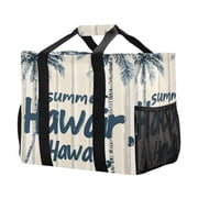 YAZAOO Mesh Beach Bags Totes Foldable Multiple Pockets Creatively Tropical Breeze Printed