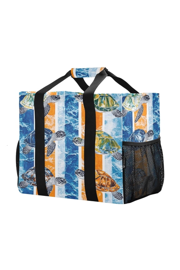 Mesh Beach Bags Totes Foldable Multiple Pockets Creatively Turtle Escape Printed