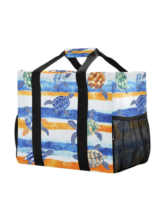 Mesh Beach Bags Totes Foldable Multiple Pockets Creatively Turtle Parade Printed