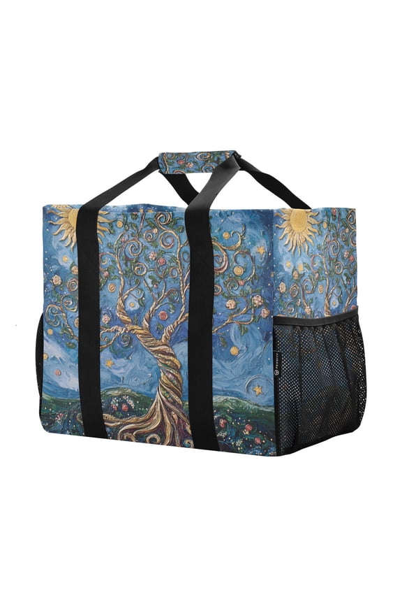 Mesh Beach Bags Totes Foldable Multiple Pockets Creatively Twisted Moonlit Tree Printed