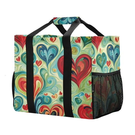 YAZAOO Mesh Beach Bags Totes Foldable Multiple Pockets Creatively Whimsical Affection Printed