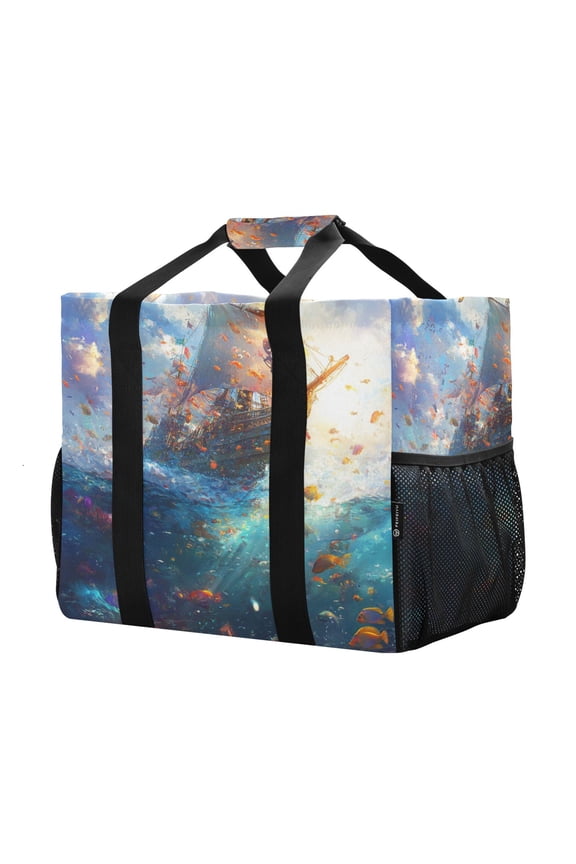 Mesh Beach Bags Totes Foldable Multiple Pockets Creatively Whimsical Pirate Dream Printed