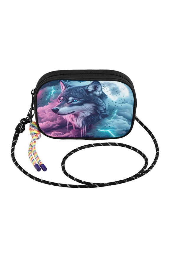 YAZAOO Moon Wolf Print Mini Crossbody Phone Bag Adjustable Rope Strap Small Shoulder Purseone size