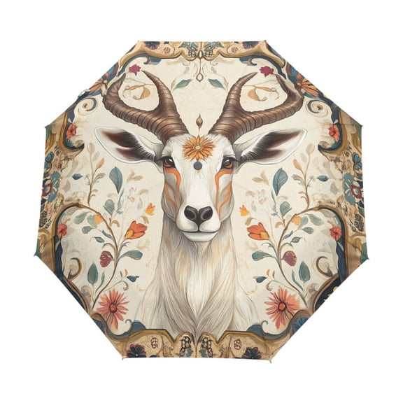YAZAOO One-Touch Auto Open Close Rain Umbrella With Creative Antelope Floral Art Pattern