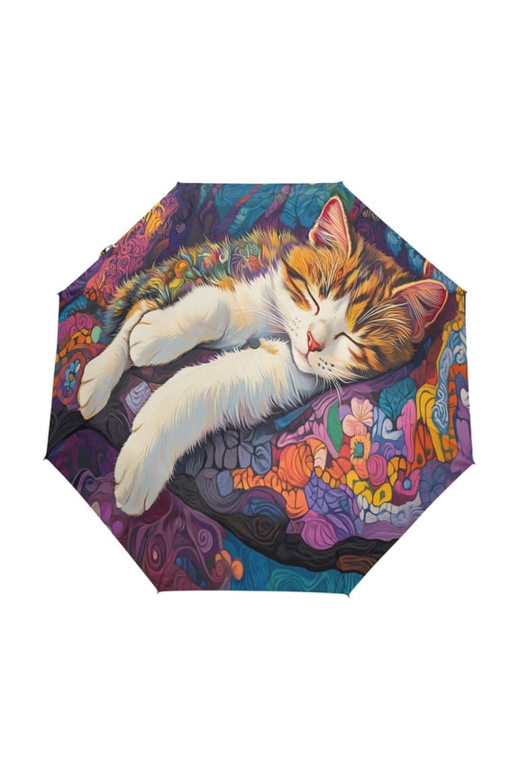 One-Touch Auto Open Close Rain Umbrella With Creative Artistic Cat with Moon Pattern