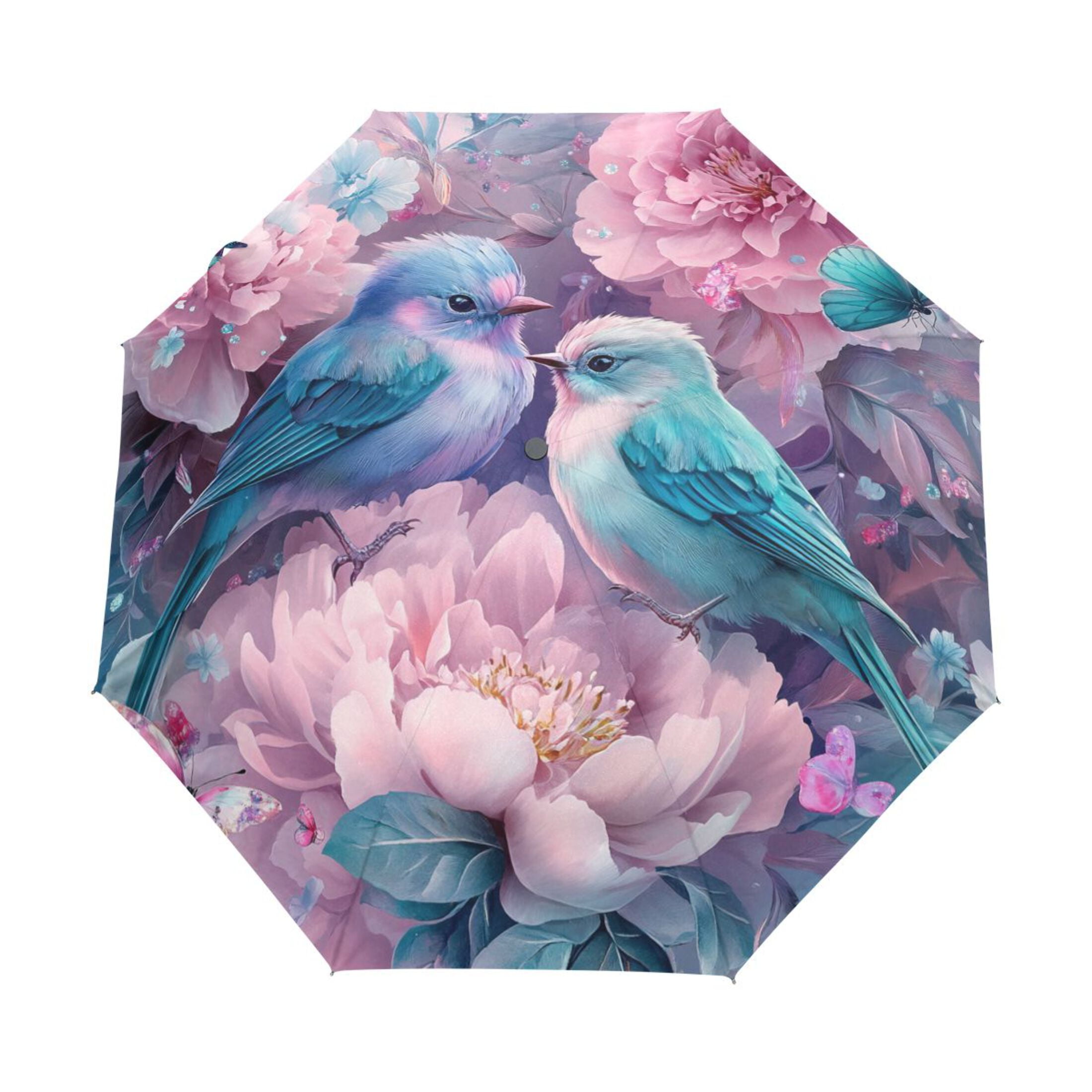 YAZAOO One-Touch Auto Open Close Rain Umbrella With Creative Birds Flowers Butterflies Pattern