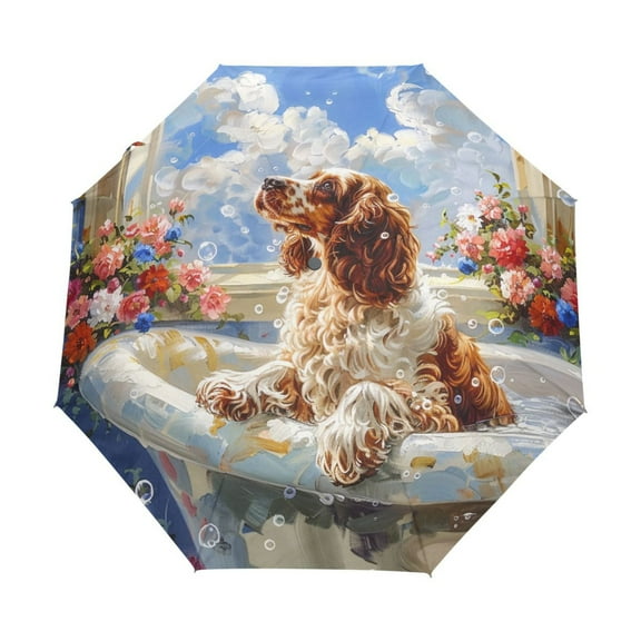 YAZAOO One-Touch Auto Open Close Rain Umbrella With Creative Bubble Bliss with A Cocker Pattern