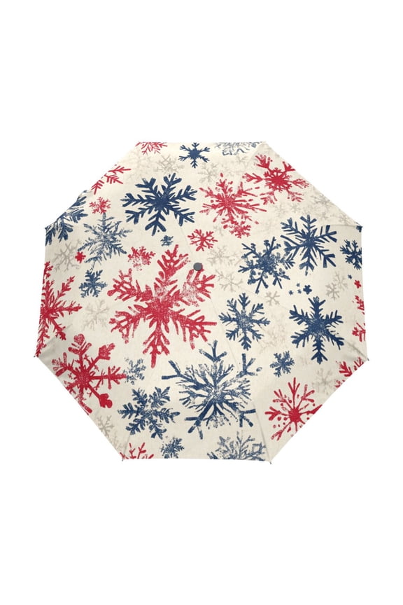 One-Touch Auto Open Close Rain Umbrella With Creative Classic Red and Navy Snowflakes Pattern