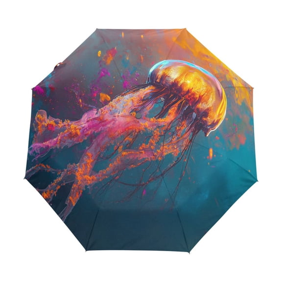 YAZAOO One-Touch Auto Open Close Rain Umbrella With Creative Colorful Jellyfish Art Pattern