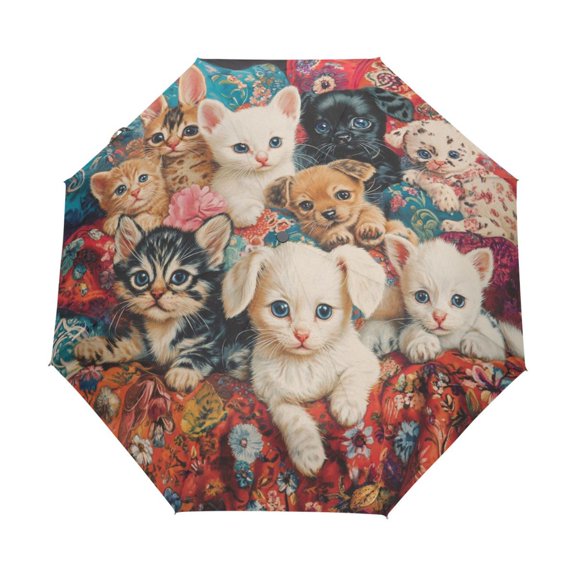 YAZAOO One-Touch Auto Open Close Rain Umbrella With Creative Cozy Companions Together Pattern