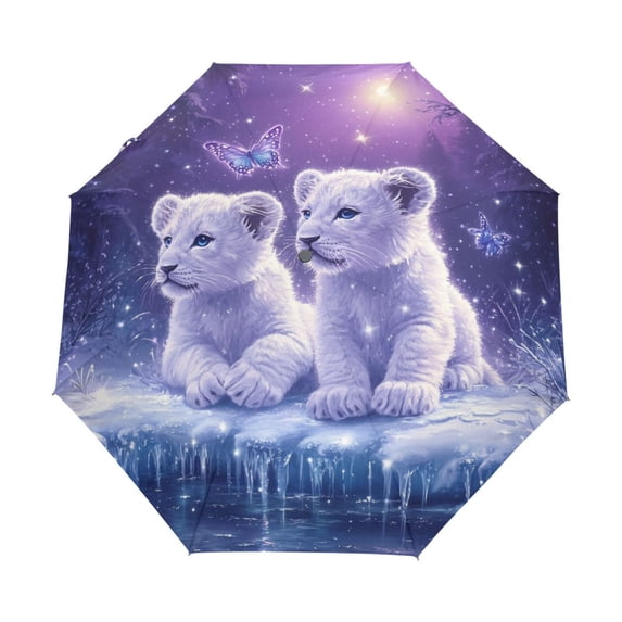 YAZAOO One-Touch Auto Open Close Rain Umbrella With Creative Cubs in A Winter Wonderland Pattern