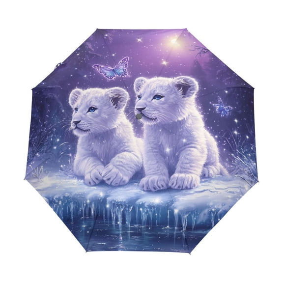 YAZAOO One-Touch Auto Open Close Rain Umbrella With Creative Cubs in A Winter Wonderland Pattern