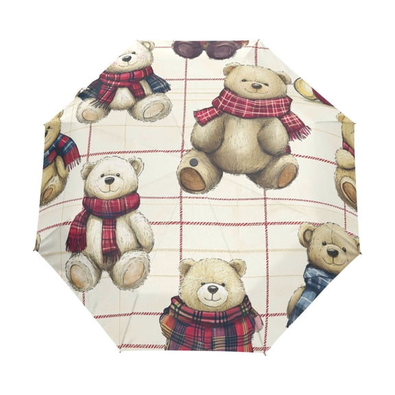 YAZAOO One-Touch Auto Open Close Rain Umbrella With Creative Cuddly Companions in Cozy Scarves Pattern