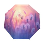 YAZAOO One-Touch Auto Open Close Rain Umbrella With Creative Dandelions at Sunset Blurred Pattern