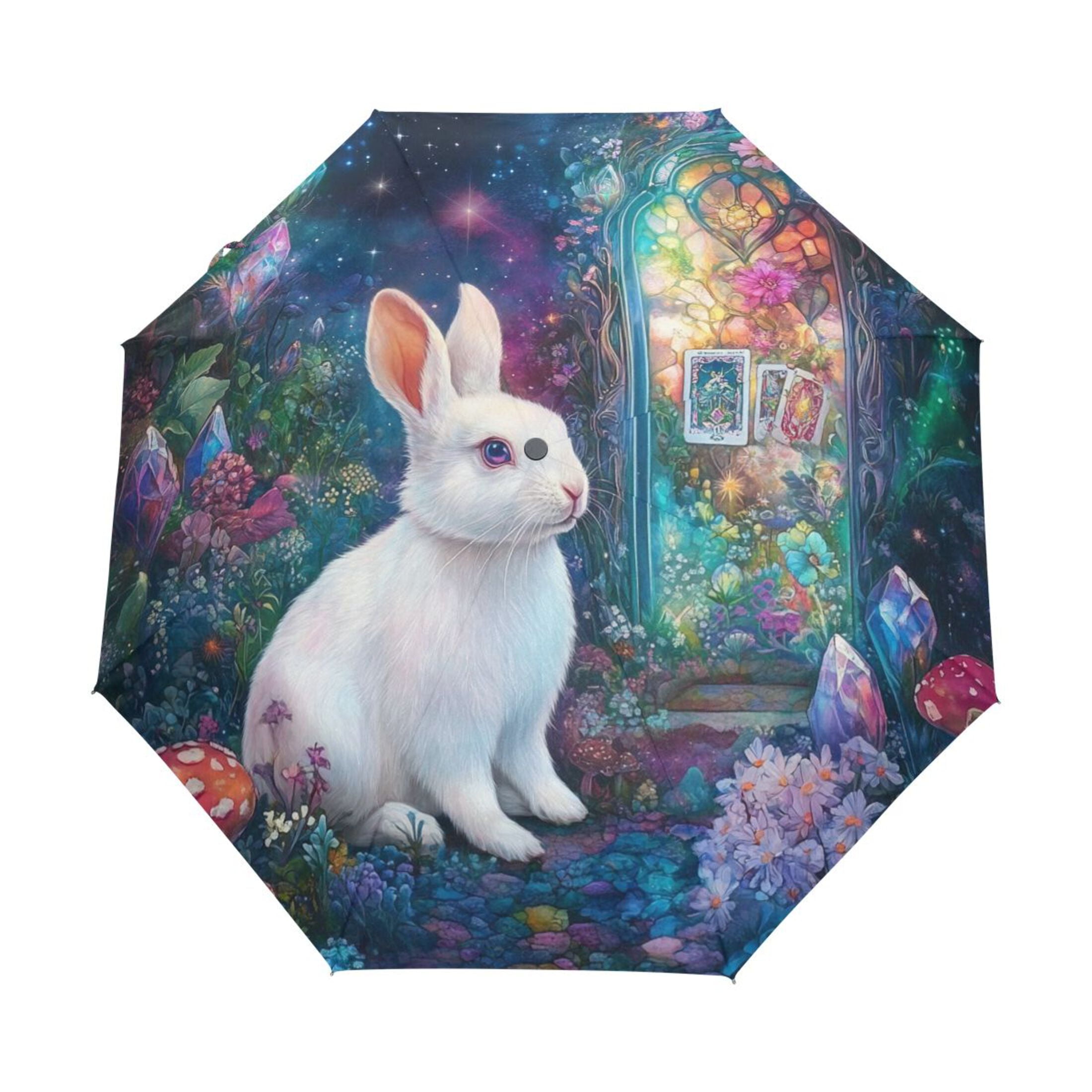 YAZAOO One-Touch Auto Open Close Rain Umbrella With Creative Enchanted Garden Rabbit Pattern