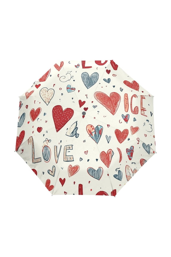One-Touch Auto Open Close Rain Umbrella With Creative Expressions Of Love Pattern