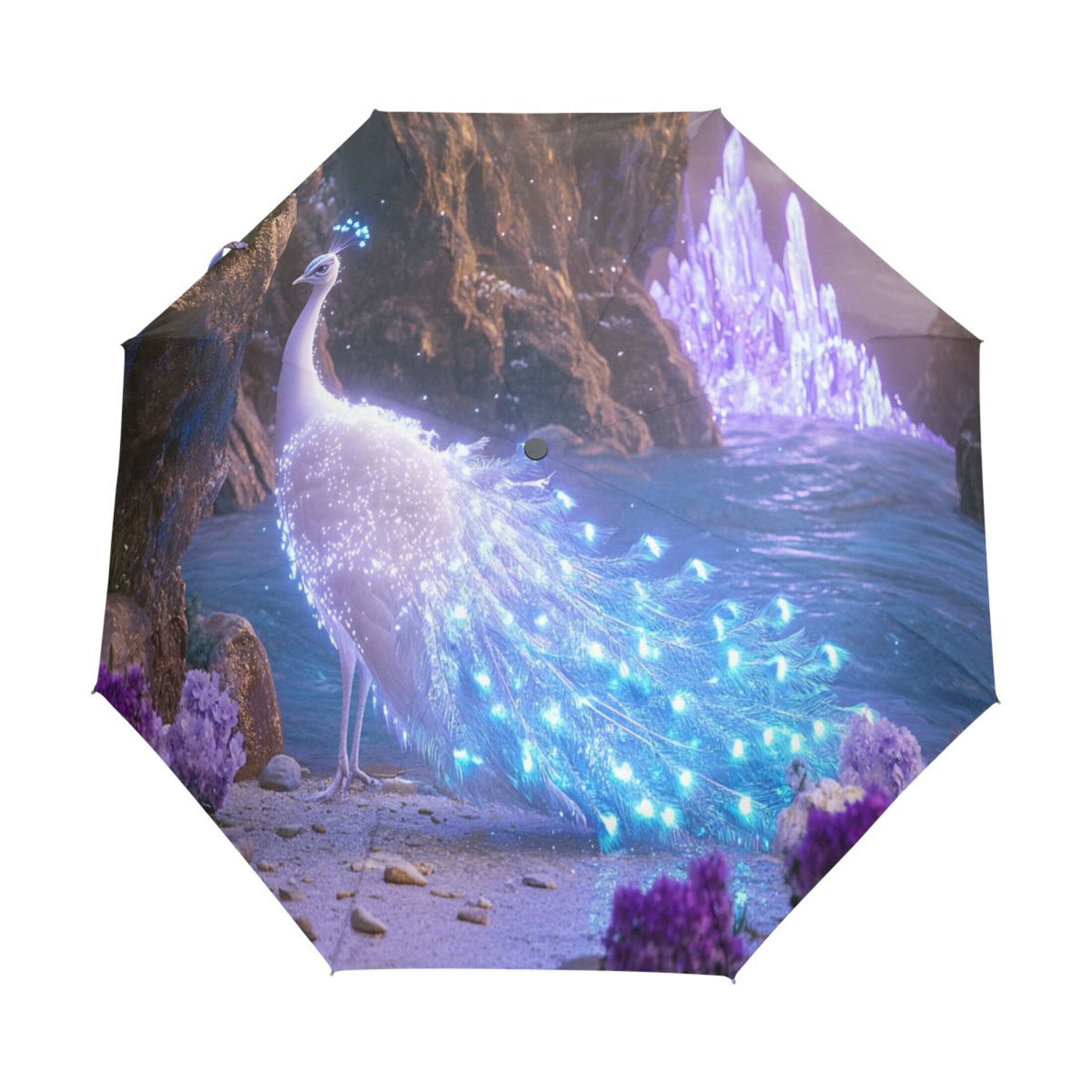 YAZAOO One-Touch Auto Open Close Rain Umbrella With Creative Fantasy Peacock Crystals Pattern