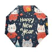 YAZAOO One-Touch Auto Open Close Rain Umbrella With Creative Festive Feline Celebration Pattern