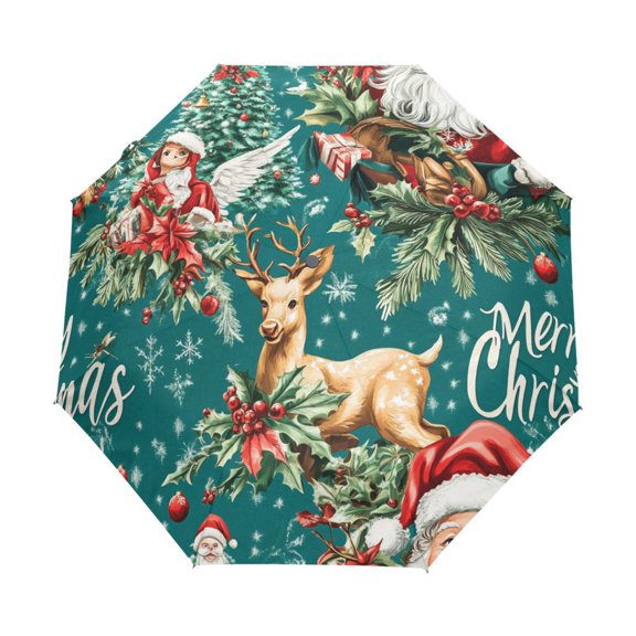YAZAOO One-Touch Auto Open Close Rain Umbrella With Creative Festive Holiday Wonderland Pattern