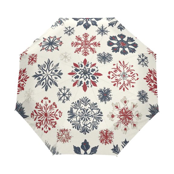 YAZAOO One-Touch Auto Open Close Rain Umbrella With Creative Festive Winter Snowflakes Pattern