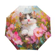 YAZAOO One-Touch Auto Open Close Rain Umbrella With Creative Floral Feline Delight Pattern