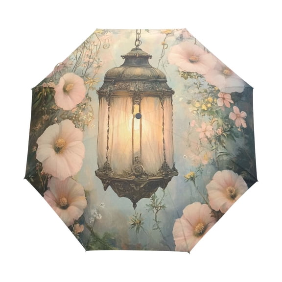 YAZAOO One-Touch Auto Open Close Rain Umbrella With Creative Floral Lantern Artwork Pattern