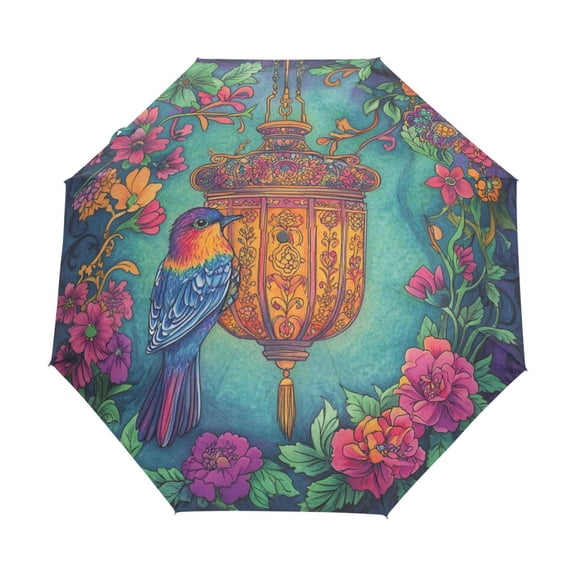YAZAOO One-Touch Auto Open Close Rain Umbrella With Creative Floral Lantern Bird Art Pattern