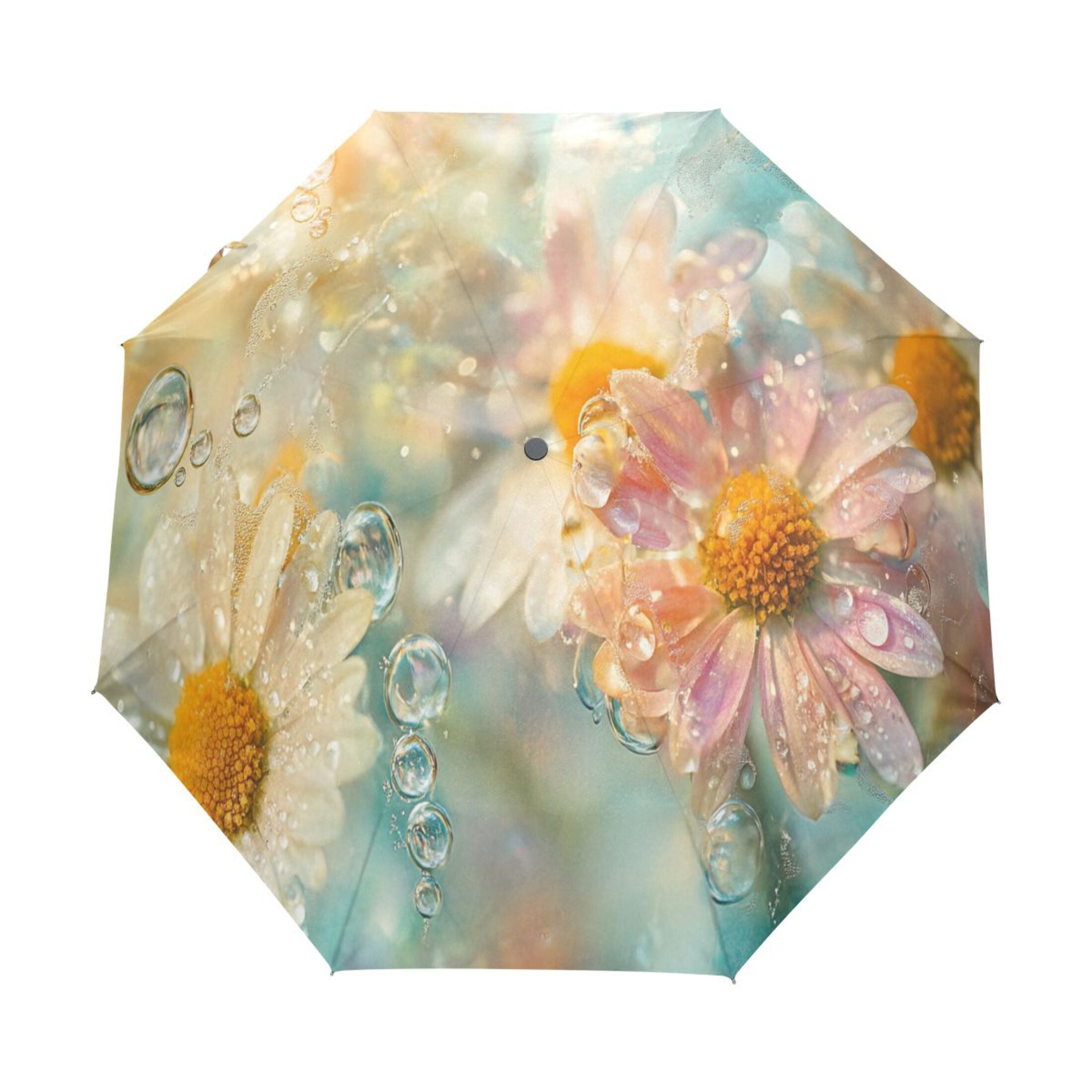 YAZAOO One-Touch Auto Open Close Rain Umbrella With Creative Flowers Water Bubbles Pattern