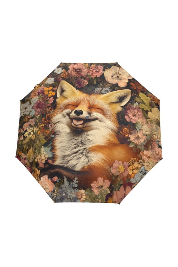 One-Touch Auto Open Close Rain Umbrella With Creative Fox in Flowers Pattern