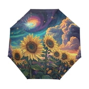 YAZAOO One-Touch Auto Open Close Rain Umbrella With Creative Galactic Sunflower Symphony Pattern