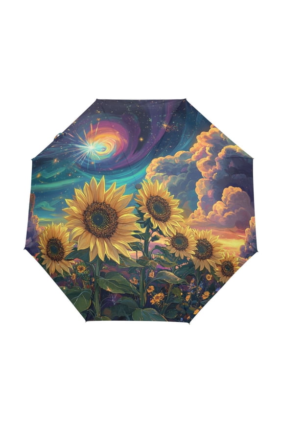 One-Touch Auto Open Close Rain Umbrella With Creative Galactic Sunflower Symphony Pattern
