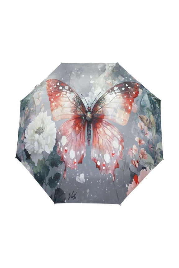 One-Touch Auto Open Close Rain Umbrella With Creative Glowing Butterfly Among Lanterns Pattern