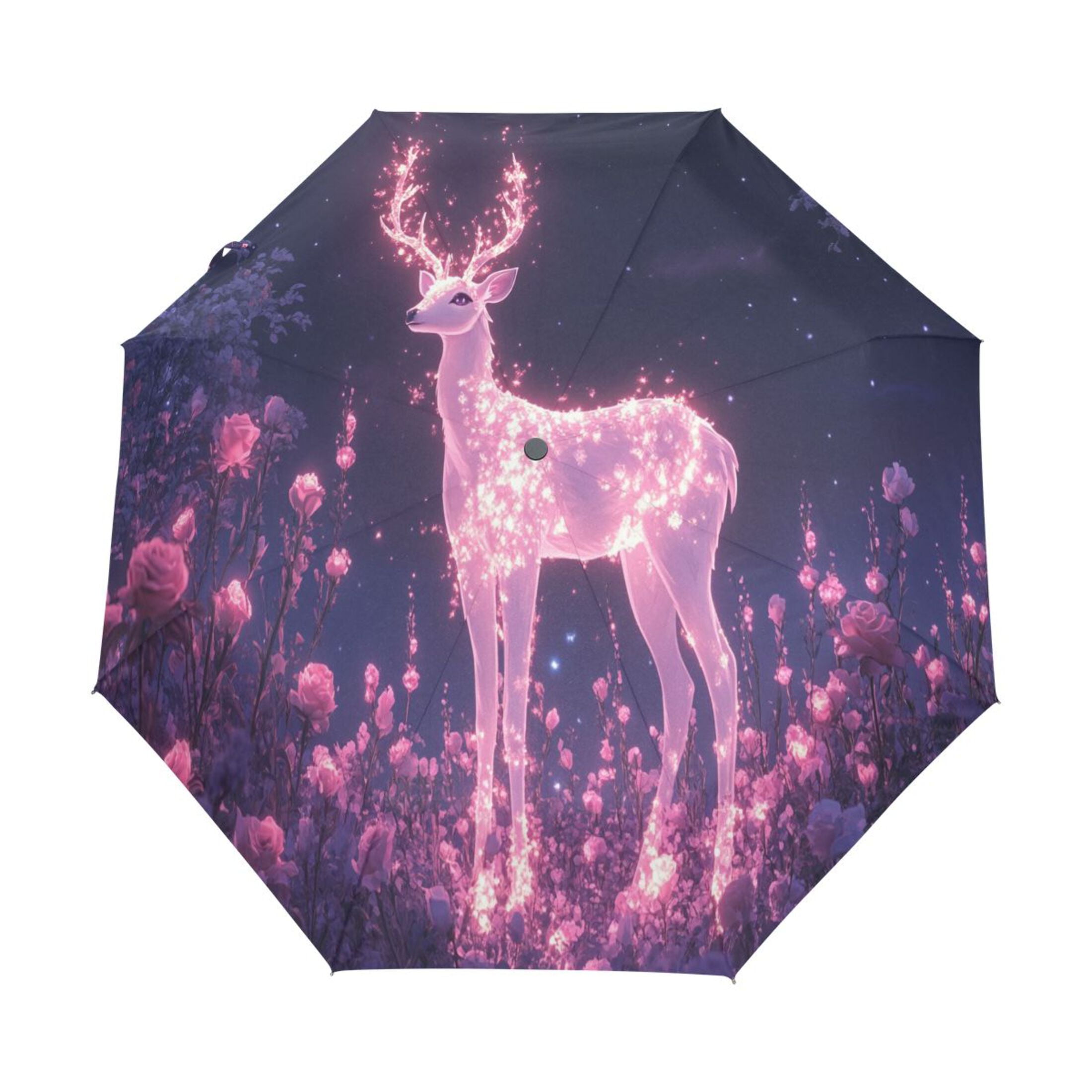 YAZAOO One-Touch Auto Open Close Rain Umbrella With Creative Glowing Deer in Magical Forest Pattern