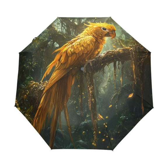 YAZAOO One-Touch Auto Open Close Rain Umbrella With Creative Golden Feathered Majesty Pattern