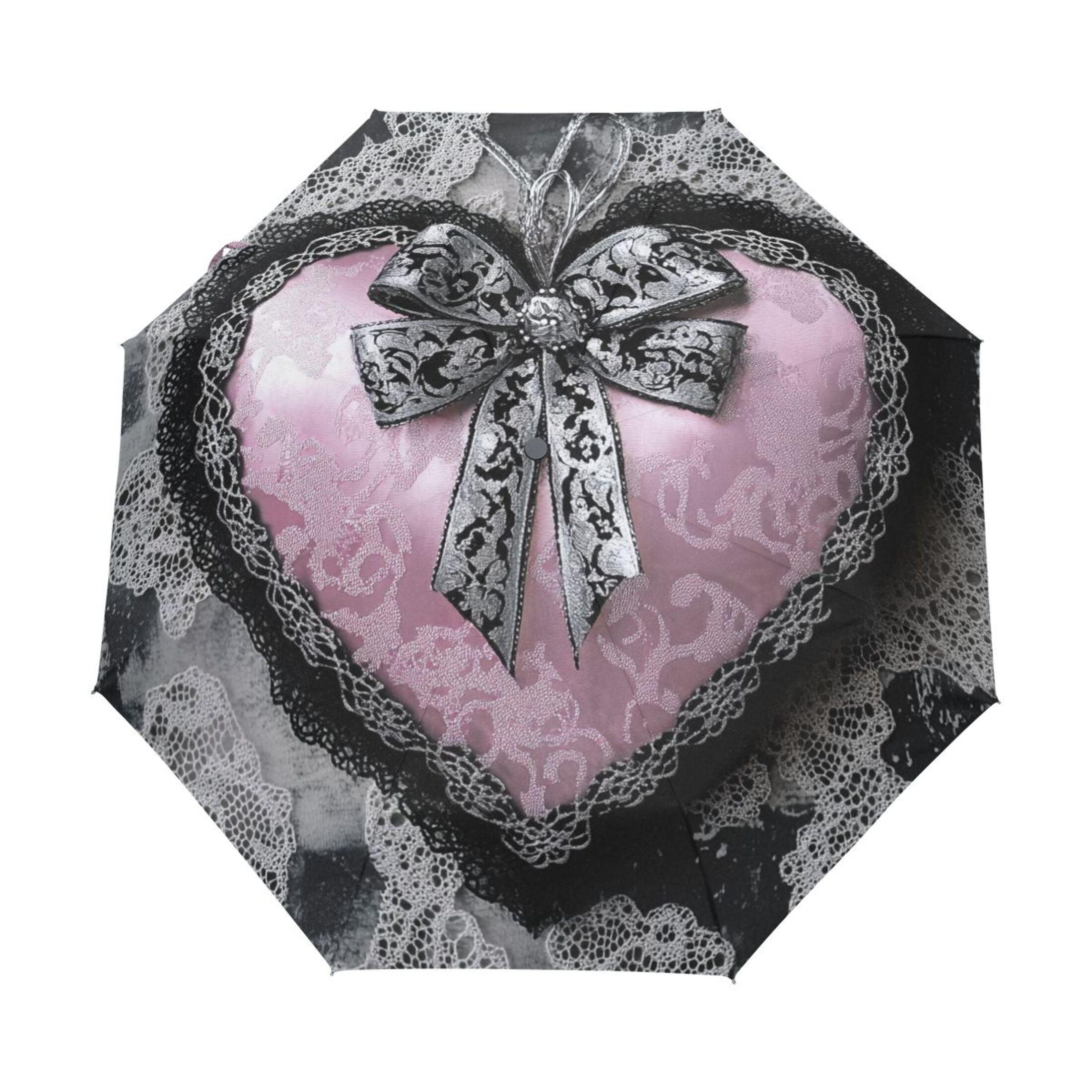 YAZAOO One-Touch Auto Open Close Rain Umbrella With Creative Heart Lace Bow Pattern