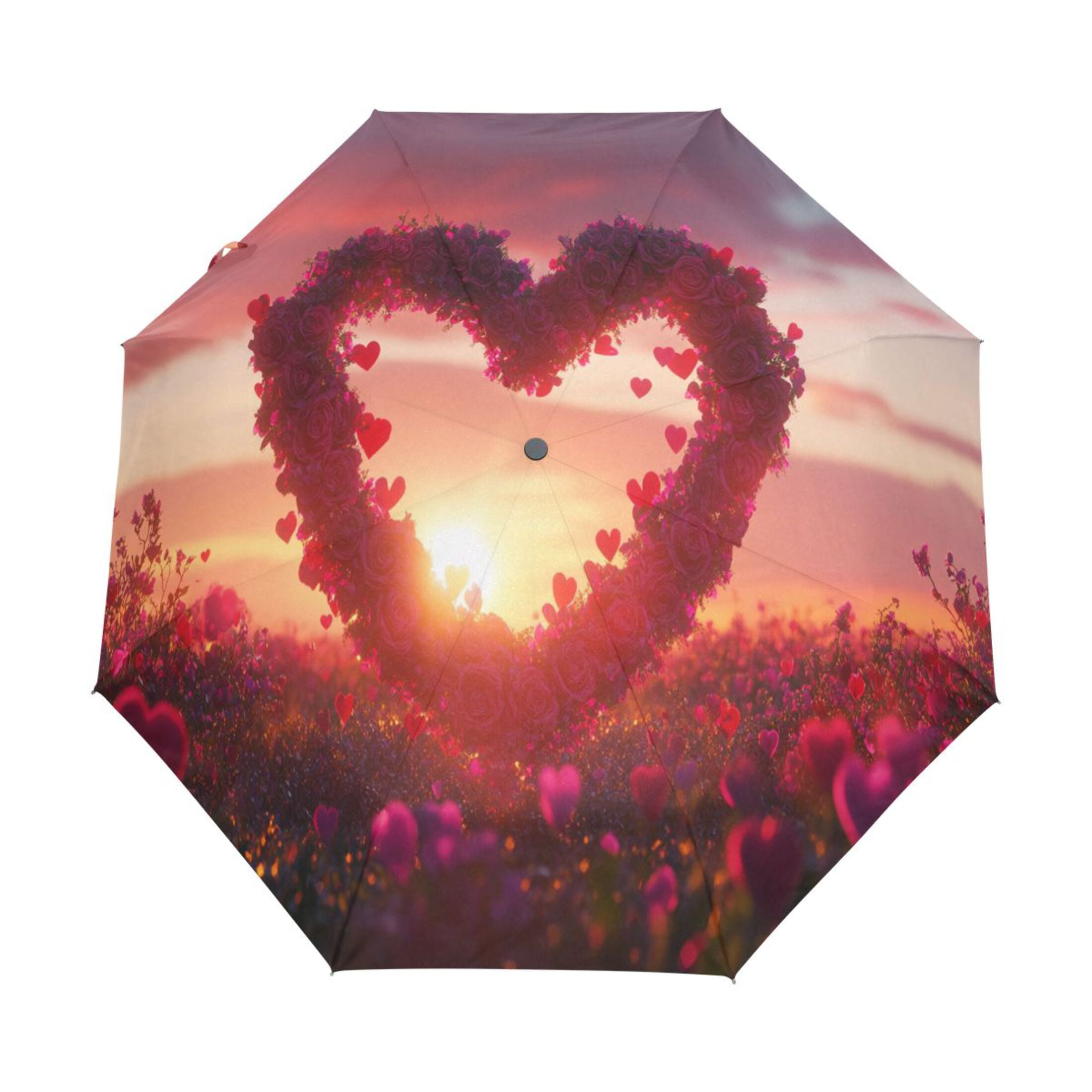 YAZAOO One-Touch Auto Open Close Rain Umbrella With Creative Heart Shaped Rose Pattern