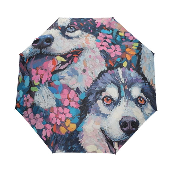 YAZAOO One-Touch Auto Open Close Rain Umbrella With Creative Husky Happiness Pattern