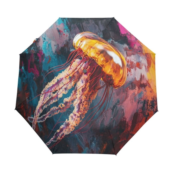 YAZAOO One-Touch Auto Open Close Rain Umbrella With Creative Jellyfish Colorful Art Pattern