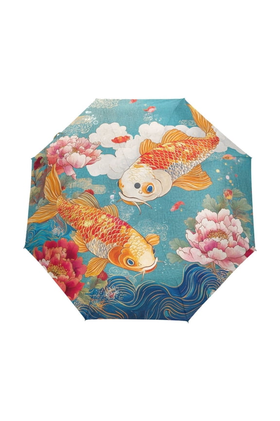 One-Touch Auto Open Close Rain Umbrella With Creative Koi Dance Pattern
