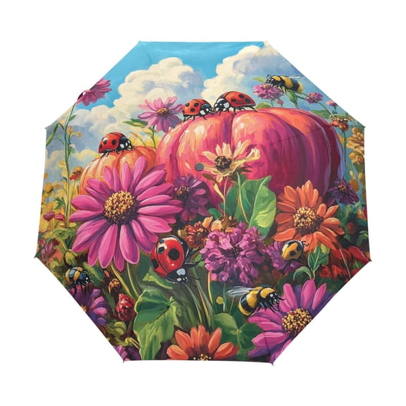 YAZAOO One-Touch Auto Open Close Rain Umbrella With Creative Ladybugs Wonderland Pattern
